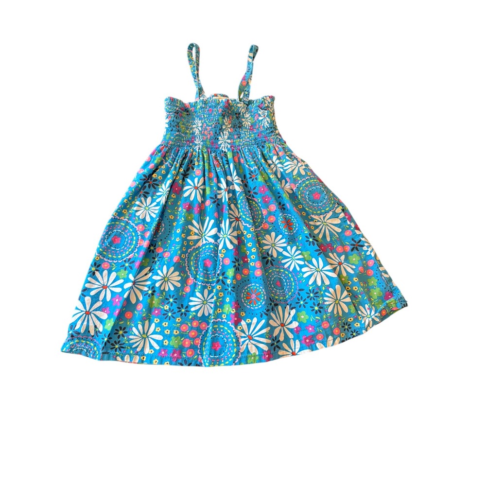 Hanna Andersson Dress Blue Floral Cotton Smocked Sun Dress 140 Kids 10 Boho